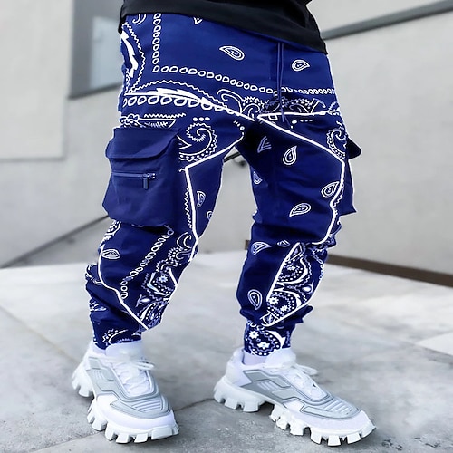 

Men's Cargo Pants Trousers Harem Pants Elastic Waist Knitted Cashew nuts Sports Full Length Casual Daily Casual Loose Fit Camouflage Red Blue Micro-elastic / Drawstring