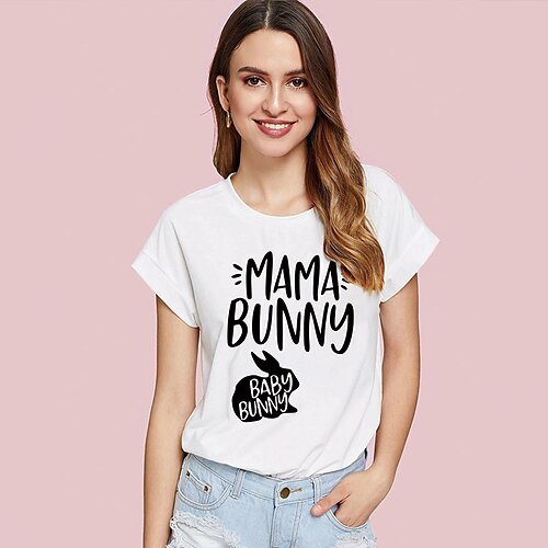 

Women's T shirt Letter Animal Print Round Neck Basic Tops Green White Black