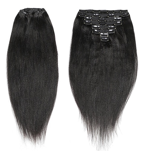 

Clip in Hair Extensions For Black Women 115-120g 8pcs/set Black Hair Extensions Clip in Human Hair Yaki Straight Remy Clip in Hair Extensions Natural Human Hair Extensions Double Weft Natural Color 8-24 Inch