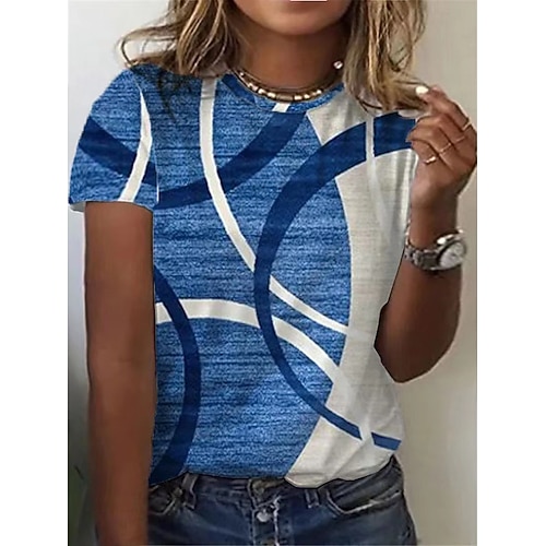 

Women's Plus Size Tops T shirt Floral Color Gradient Print Short Sleeve Crewneck Streetwear Daily Going out Cotton Spandex Jersey Spring Summer Blue Purple