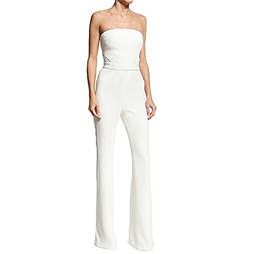 

Women's Jumpsuit Solid Color Strapless Elegant Party Regular Fit Sleeveless White S M L Summer
