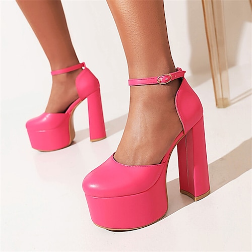 

Femme Chaussures à Talons du quotidien Eté Talon Bottier Bout rond Minimalisme Matière synthétique Lanière de cheville Couleur Pleine Noir Blanche Fuchsia