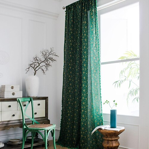 

1 Panel Home Curtain Drapes Cotton Linen Semi-Blackout Room Darkening Ruffle Farmhouse Window Treatments Living Room Bedroom Nursery
