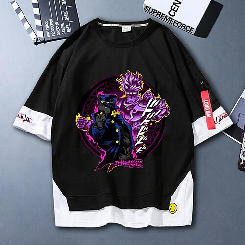 

Inspired by JoJo's Bizarre Adventure Jotaro Kujo T-shirt Cartoon 100% Polyester Anime Fake two piece Harajuku Street Style T-shirt For Men's / Women's / Couple's