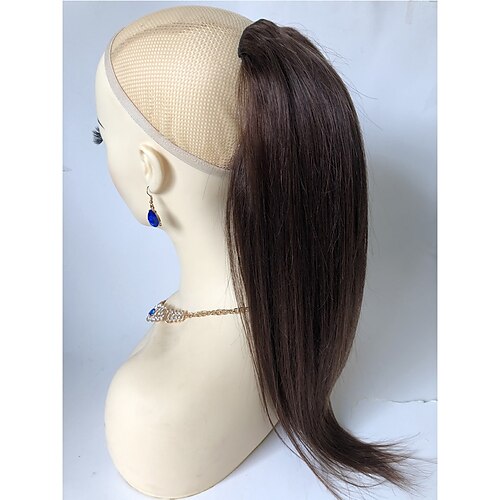 

Human Hair Drawstring Ponytail For Black Women 8A Brazilian Virgin Straight 95-100g Clip In Ponytail Extension One Piece Human Hair Pieces 4# Light Brown