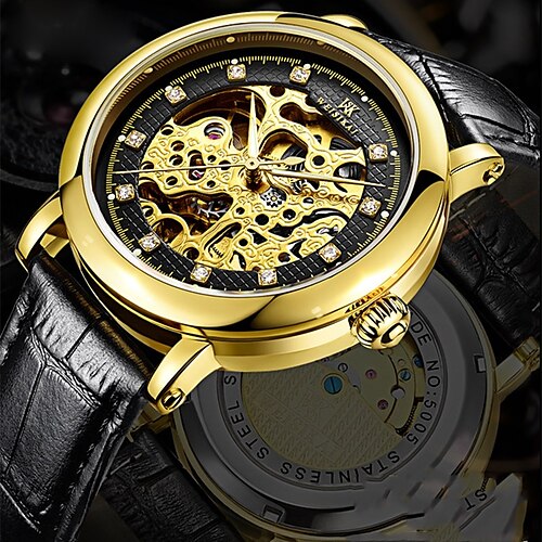 

WEISIKAI Mechanical Watch for Men Analog Automatic self-winding Luminous Hole Casual Waterproof Luminous Alloy Genuine Leather Fashion