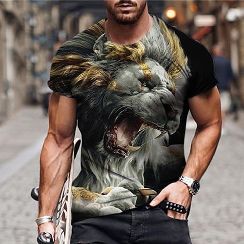 

Men's Unisex T shirt 3D Print Graphic Prints Animal Crew Neck Street Daily Print Short Sleeve Tops Casual Designer Big and Tall Sports Gray
