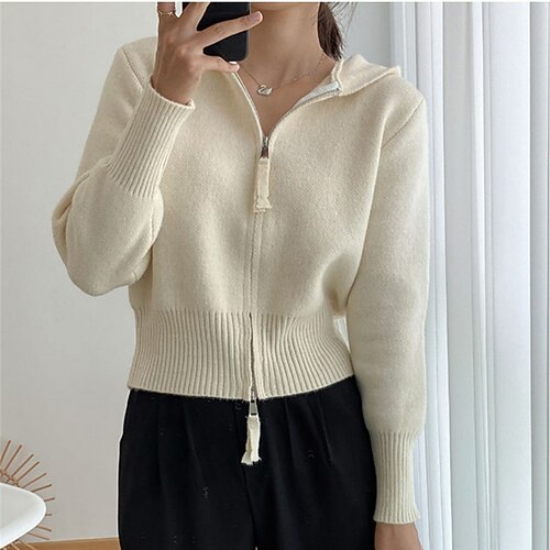

Women's Cardigan Knitted Solid Color Stylish Casual Soft Long Sleeve Sweater Cardigans Hooded Spring Summer Black Gray Khaki