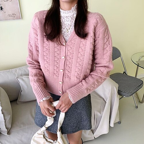 

Women's Cardigan Knitted Button Pure Color Stylish Casual Soft Long Sleeve Sweater Cardigans V Neck Spring Summer Blue White Purple
