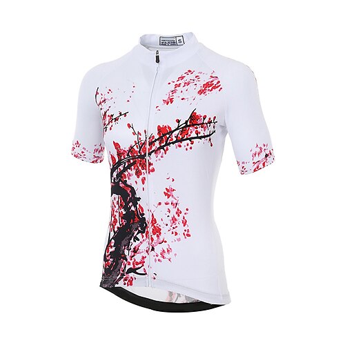 

21Grams Women's Short Sleeve Cycling Jersey Summer Spandex White Floral Botanical Bike Top Mountain Bike MTB Road Bike Cycling Quick Dry Moisture Wicking Sports Clothing Apparel / Athleisure