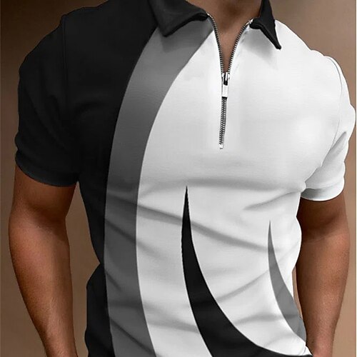 

Men's Golf Shirt Color Block Turndown Casual Daily Zipper Short Sleeve Tops Casual Fashion Comfortable Sports Black / White Blue Purple