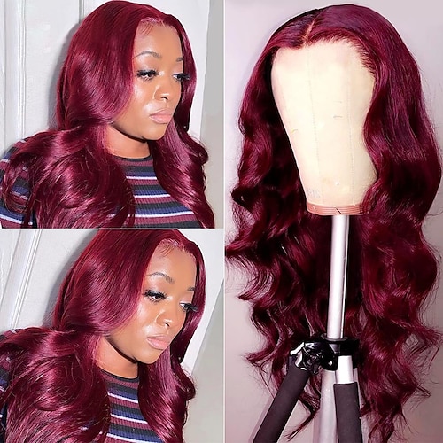 

Human Hair 13x4 Lace Front Wig Free Part Brazilian Hair Body Wave Burgundy Wig 150% Density Classic Easy to Carry Comfy For Women's Long 16 inch 18 inch Human Hair Lace Wig Lightinthebox / Daily Wear