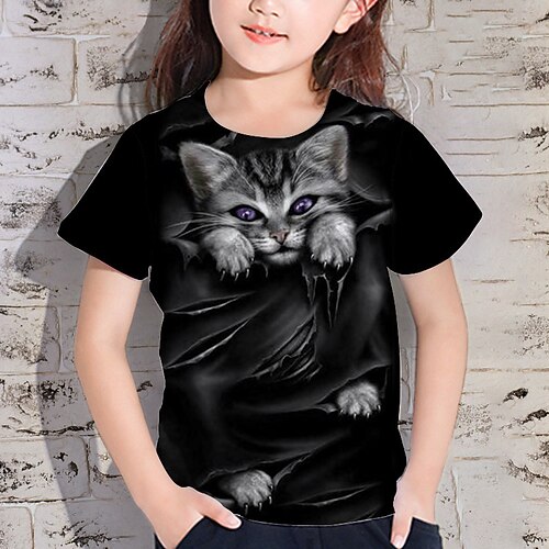 

Kids Girls' T shirt Animal Outdoor 3D Print Short Sleeve Active 3-12 Years Spring Black