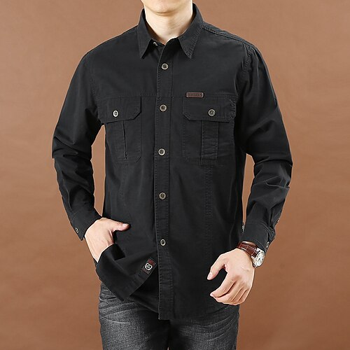 

Men's Shirt Letter Turndown Street Casual Button-Down Long Sleeve Tops Casual Fashion Breathable Comfortable Black Army Green Khaki