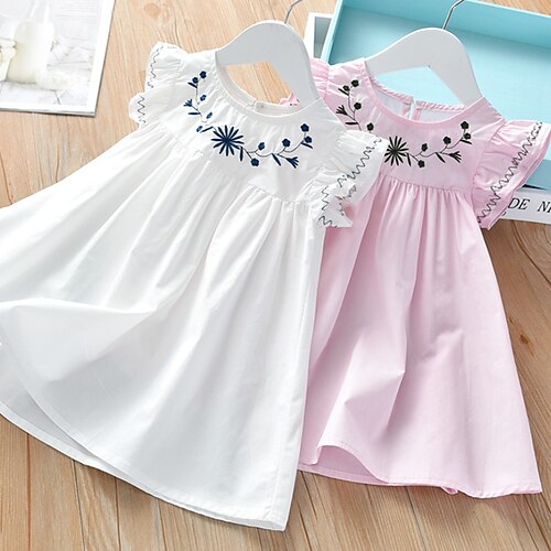 

Kids Little Girls' Dress Floral A Line Dress Daily Holiday Ruched Print White Pink Knee-length Short Sleeve Cute Sweet Dresses Spring Summer Regular Fit 2-6 Years