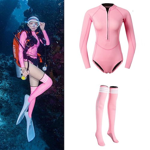 

Women's Shorty Wetsuit One Piece Swimsuit 2mm CR Neoprene Diving Suit UV Sun Protection UPF50 Quick Dry High Elasticity Long Sleeve 2 Piece Front Zip - Swimming Diving Surfing Scuba Solid Color
