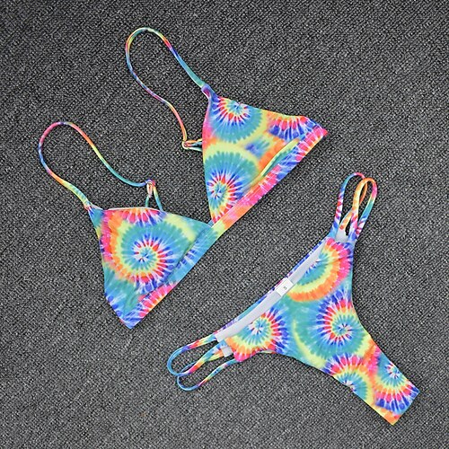 

Women's Swimwear Bikini 2 Piece Normal Swimsuit Open Back Printing string Floral Tie Dye Light Blue Black Blue Yellow Rosy Pink Camisole Strap Bathing Suits Sexy Vacation Fashion / Modern / New