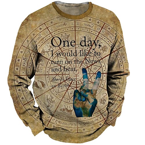 

Men's Unisex Sweatshirt Pullover Graphic Prints Hand Letter Print Daily Sports 3D Print Casual Vintage Hoodies Sweatshirts Khaki