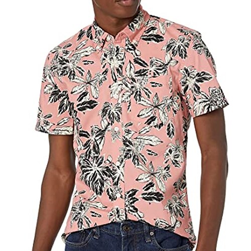 

Men's Shirt Print Floral Turndown Street Casual Button-Down Print Short Sleeve Tops Casual Fashion Breathable Comfortable Pink