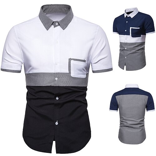 

Men's Shirt Button Up Shirt Summer Shirt White Navy Blue Short Sleeve Color Block Turndown Outdoor Street Button-Down Clothing Apparel Fashion Casual Breathable Comfortable
