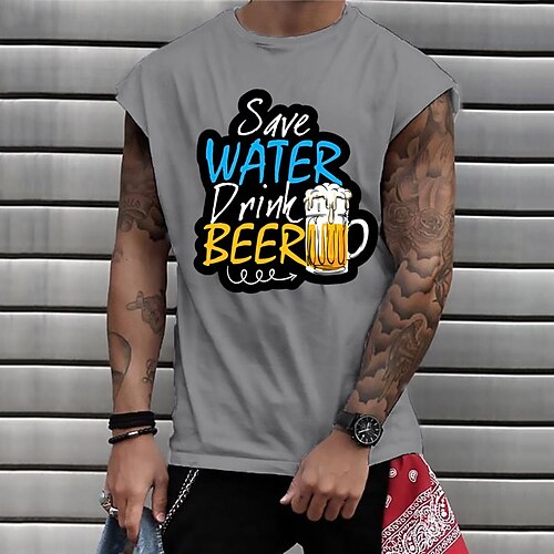 

Men's Unisex T shirt Hot Stamping Graphic Prints Beer Letter Crew Neck Street Daily Print Cap Sleeve Tops Casual Designer Big and Tall Sports White Black Gray