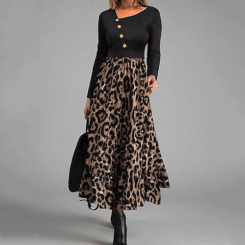 

Mulheres Vestido de trabalho Vestido Swing Vestido midi Preto Manga Longa Leopardo Botão Inverno Outono Decote V Moderno Roupa de inverno Vestido de outono Delgado 2022 S M L XL XXL