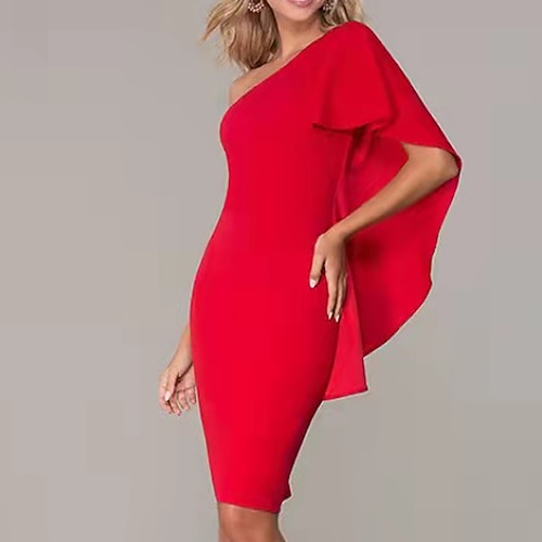 

Women's Party Dress Short Mini Dress Blue Light Red Dark Blue Red Short Sleeve Pure Color Ruffle Cold Shoulder Spring Summer One Shoulder Party Elegant 2022 S M L XL XXL