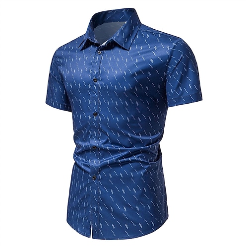 

Homens Saia camisa de botão camisa de colarinho Azul Manga Curta Listrado Aberto para a Lateral Verão Primavera Casamento Ao ar livre Roupa Botão para baixo