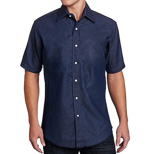 

Men's Shirt Solid Color Turndown Navy Blue Outdoor Street Short Sleeve Button-Down Clothing Apparel Fashion Casual Breathable Comfortable