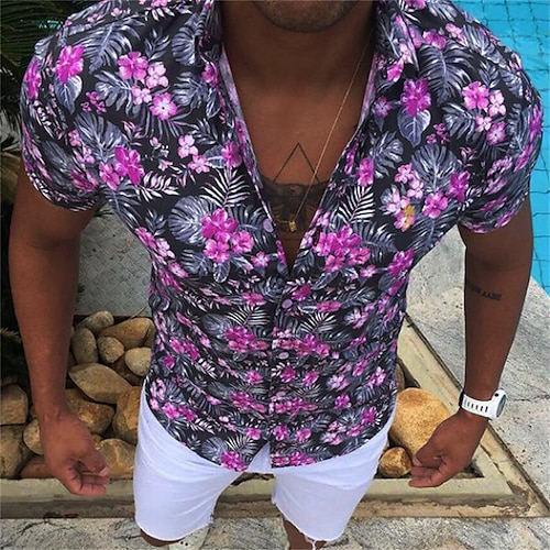 

Herren Hemd Grafik-Shirt Aloha-Shirt Blumen Umlegekragen Purpur Casual Täglich Kurzarm Button-Down Bedruckt Bekleidung Sport Modisch Designer Casual