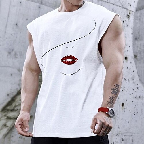 

Men's Unisex T shirt Hot Stamping Graphic Prints Mouth Crew Neck Street Daily Print Cap Sleeve Tops Casual Designer Big and Tall Sports White / Summer