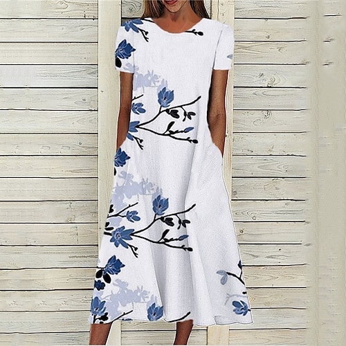 

Women's A Line Dress Midi Dress Green Blue Short Sleeve Floral Pocket Print Spring Summer Round Neck Stylish Casual Modern 2022 S M L XL XXL 3XL