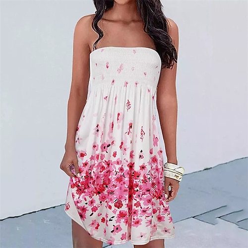 

Women's A Line Dress Short Mini Dress Green Blue White Black Gray Army Green Dark Blue Blue Black Beige Sleeveless Floral Leopard Backless Cold Shoulder Print Spring Summer Strapless Stylish Casual
