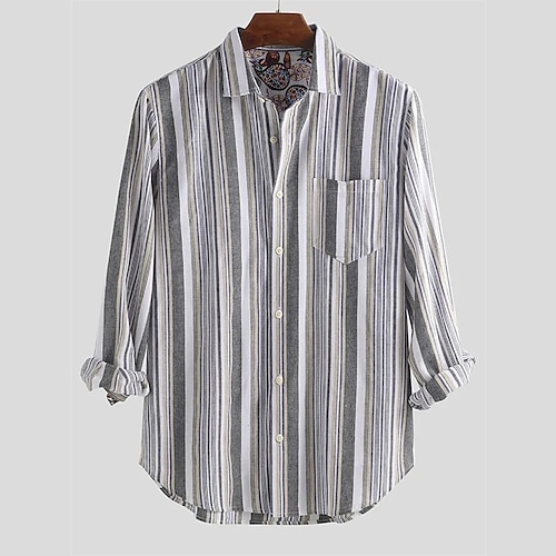 

Men's Shirt Hot Stamping Striped Graphic Turndown Street Casual Button-Down Print Long Sleeve Tops Fashion Classic Comfortable Big and Tall Green Gray Red