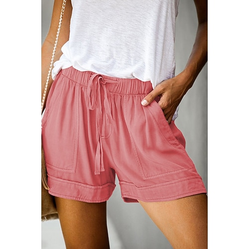 

Women's Shorts Drawstring Pocket Plain Daily Regular Summer Green Black Pink Orange Red