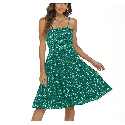 

Women's Sundress Knee Length Dress Green White Black Red Navy Blue Sleeveless Polka Dot Ruched Spring Summer Spaghetti Strap Elegant Vacation 2022 S M L XL