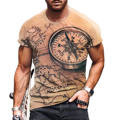 

Men's T shirt Tee Graphic Compass Crew Neck Black / White Green Khaki Orange Gray 3D Print Street Casual Short Sleeve Print Clothing Apparel Basic Fashion Classic Comfortable / Summer / Summer