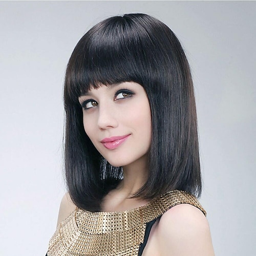 

Straight Bob Wig With Bangs Brazilian Honey Brown Bone Straight Human Hair Capless Wig Remy Machine Made Wig Short Bob Wigs For Women