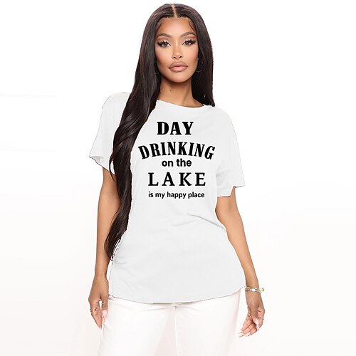 

Women's T shirt Graphic Letter Print Round Neck Basic Tops Green Blue White
