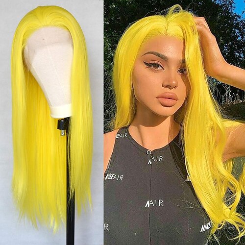 

Synthetic Lace Wig Straight Style 12-26 inch Yellow Middle Part 132.5 lace front Wig Women's Wig Yellow