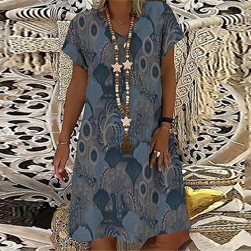 

Women's Shift Dress Short Mini Dress Gray Short Sleeve Floral Print Print Spring Summer V Neck Casual Vintage 2022 S M L XL XXL 3XL