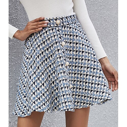 

Women's Preppy Short Skirts Going out Weekend Plaid Ruffle Blue L XL 2XL