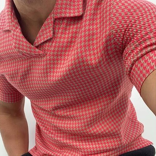 

Men's Collar Polo Shirt Golf Shirt Lattice Turndown Blue Orange Red Casual Daily Short Sleeve Button-Down Clothing Apparel Sports Fashion Casual Comfortable
