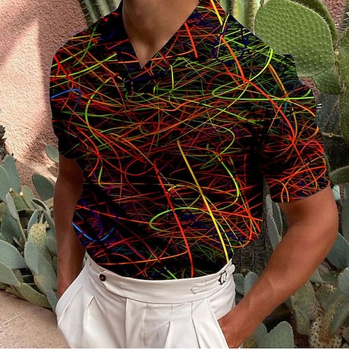 

Men's Collar Polo Shirt Golf Shirt Linear Turndown Black 3D Print Casual Daily Short Sleeve Button-Down Print Clothing Apparel Fashion Designer Casual Breathable / Sports