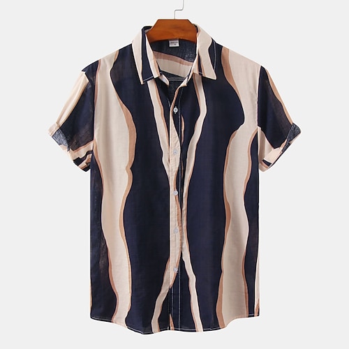

Men's Shirt Other Prints Geometry Plus Size Turndown Holiday Print Short Sleeve Tops 2pcs Beach Blue / White