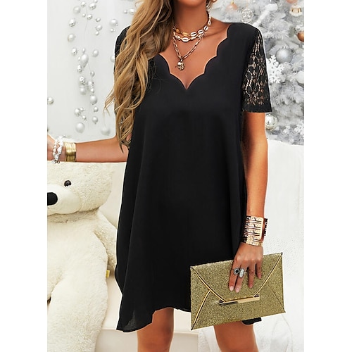 

Women's Casual Dress Mini Dress Black Short Sleeve Pure Color Ruched Fall Spring V Neck 2022 S M L XL XXL 3XL