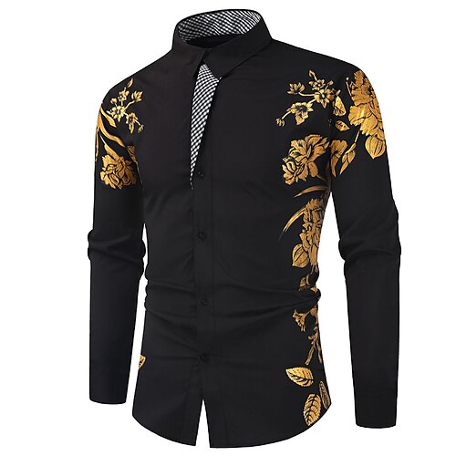 

Men's Shirt Prom Shirt Floral Turndown Blue Gold Red White Outdoor Street Long Sleeve Button-Down Clothing Apparel Fashion Casual Breathable Comfortable