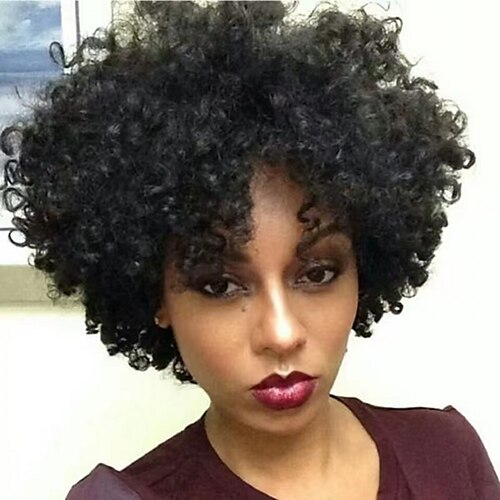 

Human Hair Wig Short Kinky Curly Pixie Cut Natural Sexy Lady Hot Sale Comfy Capless Brazilian Hair Women's Natural Black #1B 8 inch Daily