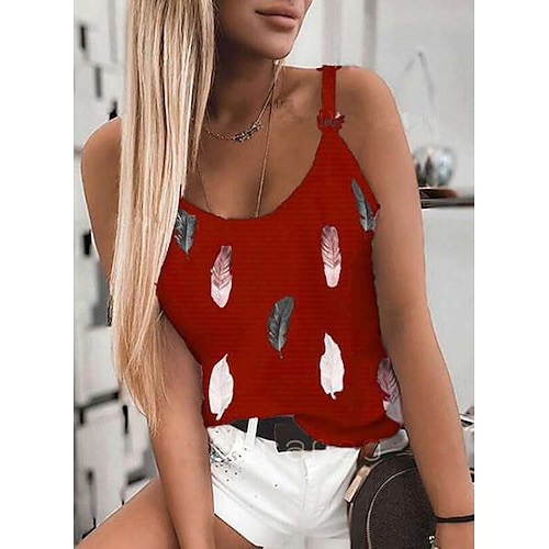 

Women's Camisole Tank Top Camis Feather Print U Neck Casual Streetwear Tops Blue White Purple / 3D Print