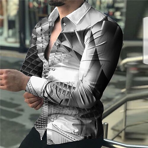 

Men's Shirt Graphic Shirt Graphic Turndown Gray 3D Print Outdoor Street Long Sleeve Button-Down Print Clothing Apparel Fashion Designer Casual Breathable / Summer / Spring / Summer